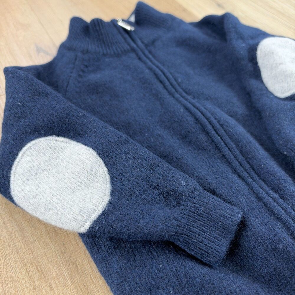 Il Gufo Italian Designer 2 Years Kids Wool Navy Zip Up Navy Sweater Patches